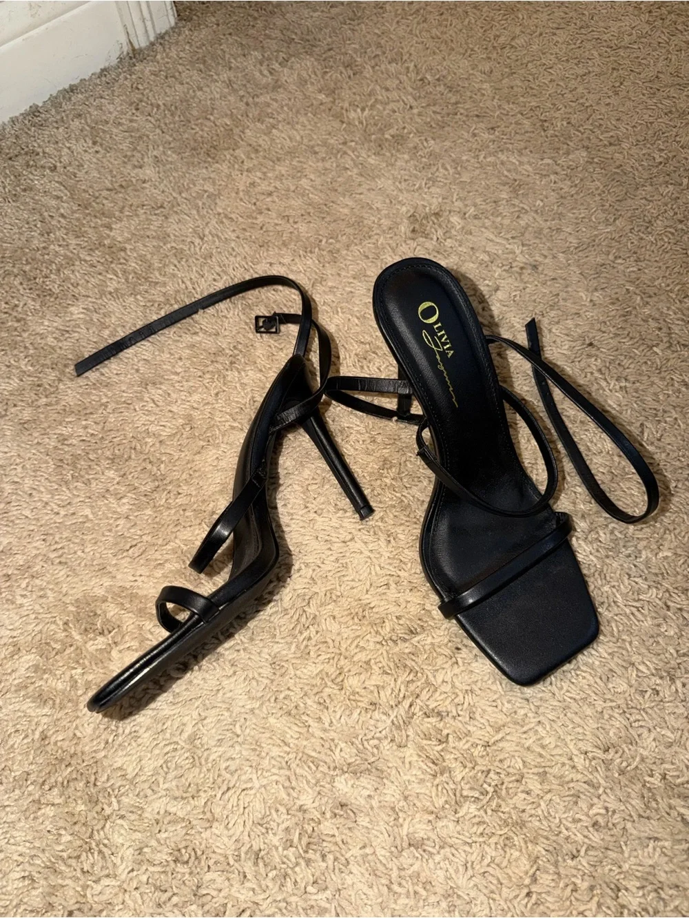 Olivia Ferguson Black Strappy Square-Toe Stiletto Sandals